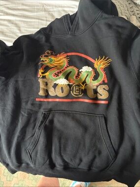 Roots  Black Hoodie with Colorful Dragon Graphic
